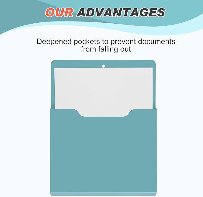 Feifeiya 2 Pcs Magnetic File Folder Wall Hanging Holder Large Pocket Paper Magazine Mail Organizer for Refrigerator Classroom Locker Whiteboard(Vertical,Haze Blue,12.2 x 9.4 Inches)