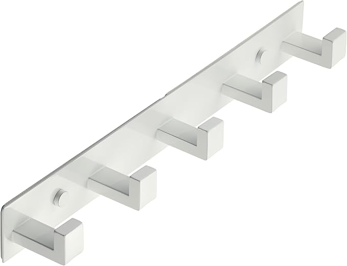 Alise White Coat Hooks Wall Mount,Hat and Coat Rack with 5 Hooks | Key Hooks for Robes,Bags,Keys,and Towels,SUS304 Stainless Steel Wall Hooks for Hanging,Self Adhesive or Drilling