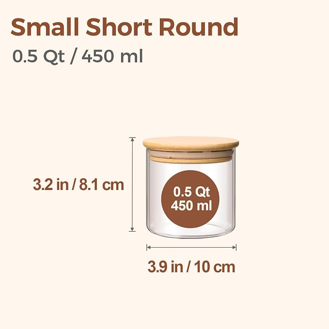 ComSaf Glass Storage Containers With Lids 0.5 Qt, 9 Pack Small Glass Jars | Small Glass Containers, Spice Jar 15oz, Candy, Family Snack Storage, Coffee Bar Organization, Size For Subpackage, BPA Free