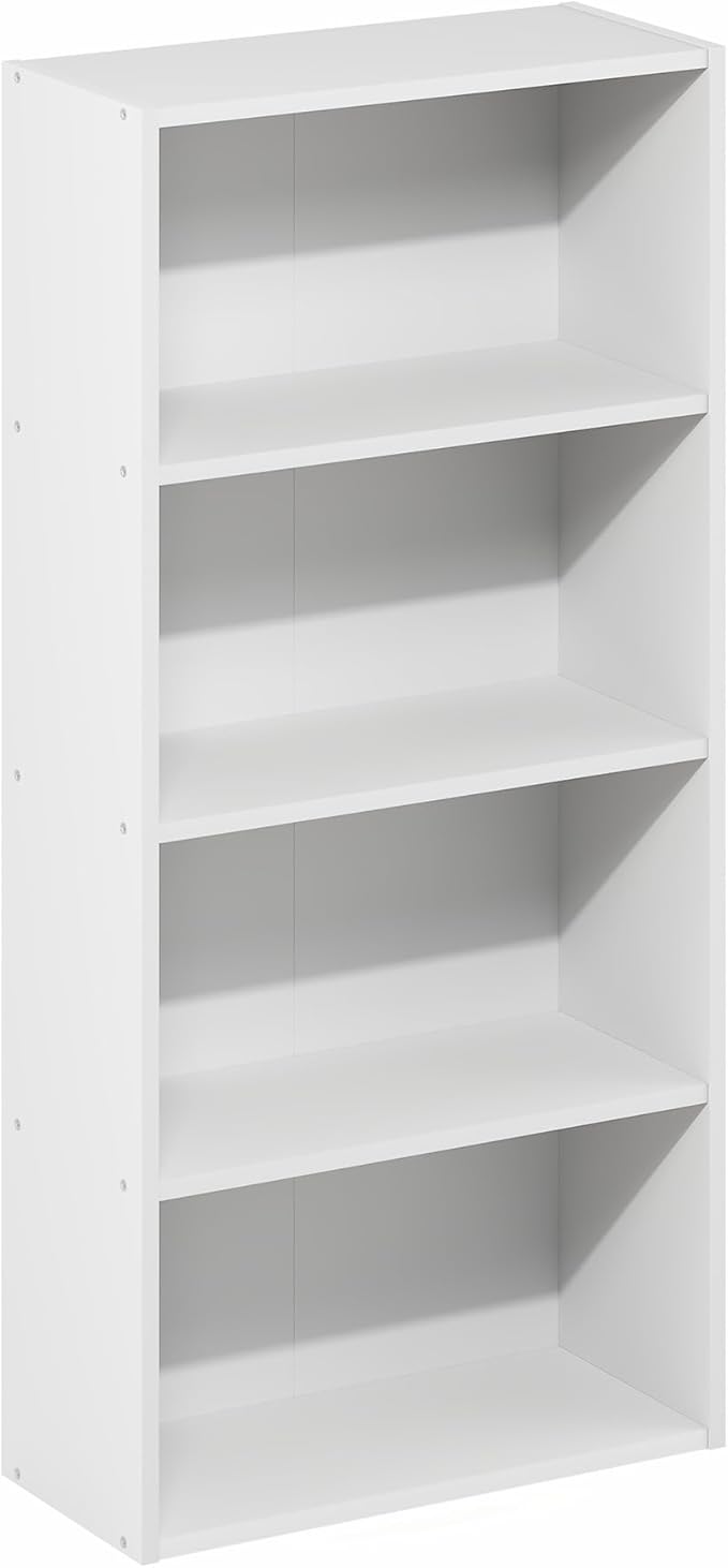 Furinno Basic Book Shelf, 4-Tier Bookcase with Open Shelf, Bookshelf, Cube Storage Organizer, 7 x 17 x 35, for Living Room, Bedroom, Home Office, White