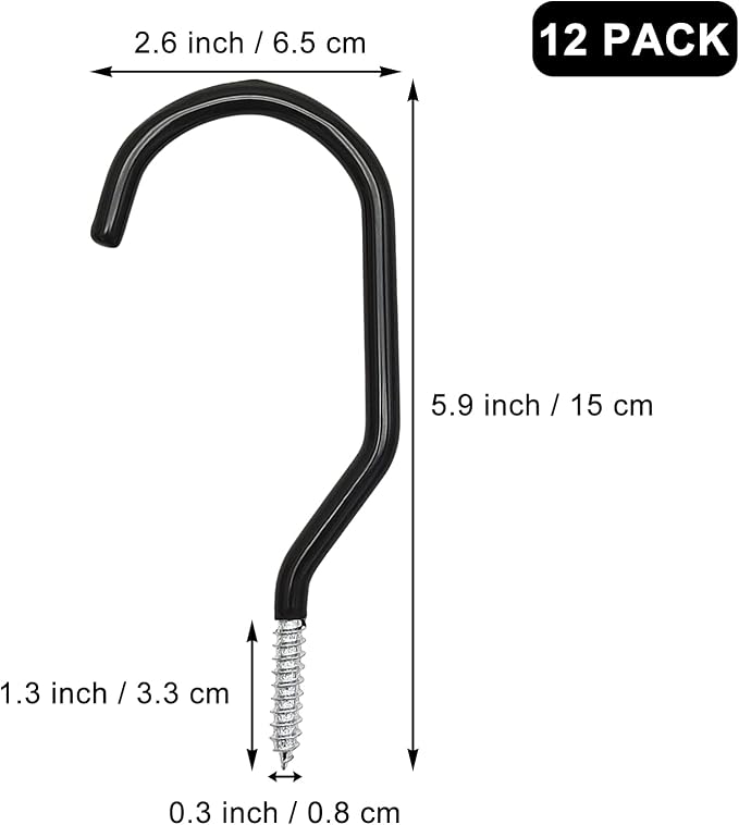 12PCS Heavy Duty Bike Storage Hooks Bicycle Wall Mounted Hooks Large Screw Hooks for Wall,Ceiling