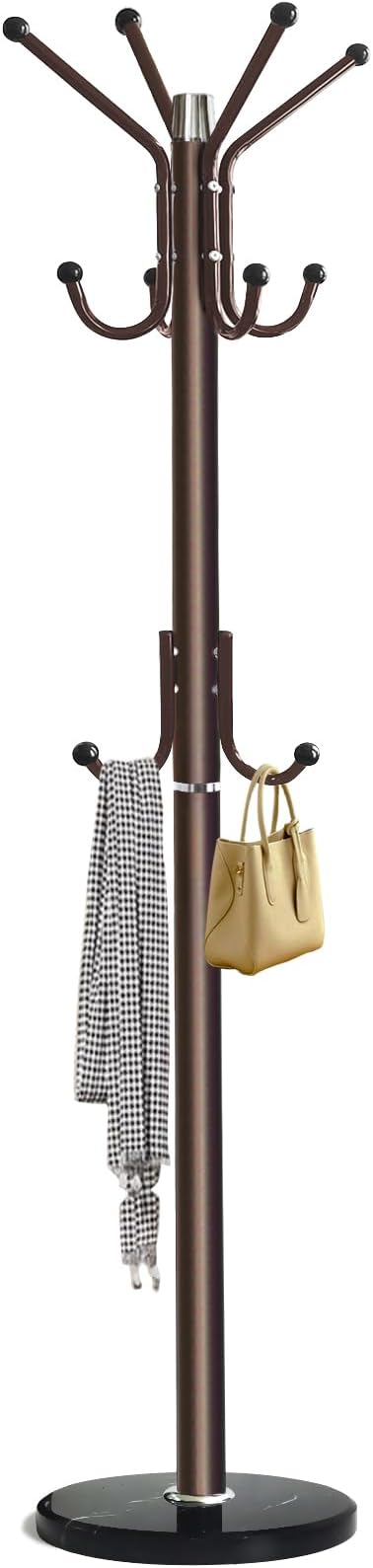 Kertnic Modern Coat Rack Freestanding with Natural Marble Base & Sturdy Metal Frame, 11 Hooks Hall Tree for Jackets, Hats, Bags, Entryway Organizer for Bedroom, Living Room, Closet (11 hooks-Bronze)