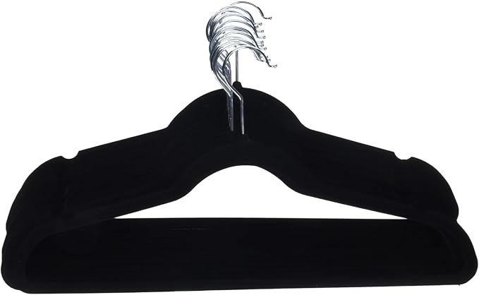 Amazon Basics Slim Velvet Non-Slip Space Saving Suit Clothes Hangers for Closet Organization, Black/Silver, 30-Pack