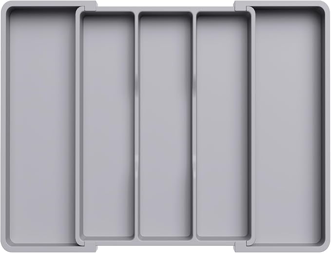 Lifewit Utensil Organizer for Kitchen Drawers, Expandable Cooking Utensil Tray, Adjustable Cutlery Silverware Flatware Holder, Plastic Spatula Tools Storage Divider, 13-22 x 15", Gray