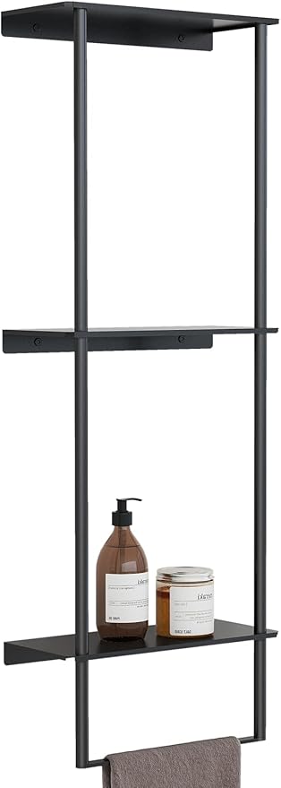 Bethom Towel Racks for Bathroom, 3Tier Towel Storage Organizer, Matte Black | Towel Rack for Bathroom with Shelf & Towel Bar, SUS304 Stainless Steel Rustproof, Easy to Install, Keeps Towels Tidy