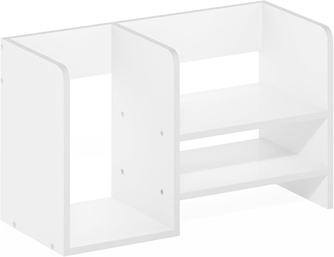 Furinno HERMITE Desk Organizers, Office Organization with Accessories and Vertical File Holder, 3-Shelf Desktop Book Shelf, for Office Supplies, Desk Accessories, for Study Room, Dorm, White