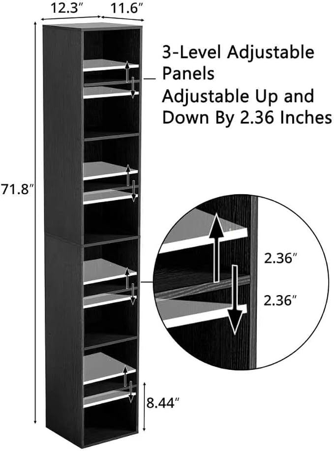 8-Cube Storage Organizer Bookcase, Tall Narrow Bookshelf for Home Office, Black