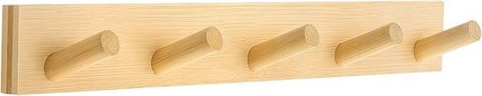 Coat Rack Wall Mount, Wooden Coat Hanger, Natural, 1 Pcs | Heavy Duty, 5 Sturdy Rounded Hooks, Bamboo Wood Material, for Entryway, Doorway, Living Room, Kid's room, Living Room, Closet