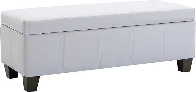 51 Inch Storage Ottoman, Storage Bench with Safety Hinge, Upholstered Synthetic Leather Ottoman Bench for Bedroom, Living Room, Entryway, Hallway, Foot Rest, Support 500lbs