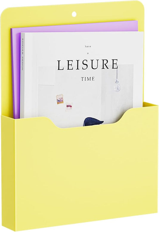 Marbrasse Magnetic File Holder - Magnetic Paper Holder, Pocket Organizer Office Supplies Storage Mail Organizer for Notebooks,Planners,Letter (Yellow