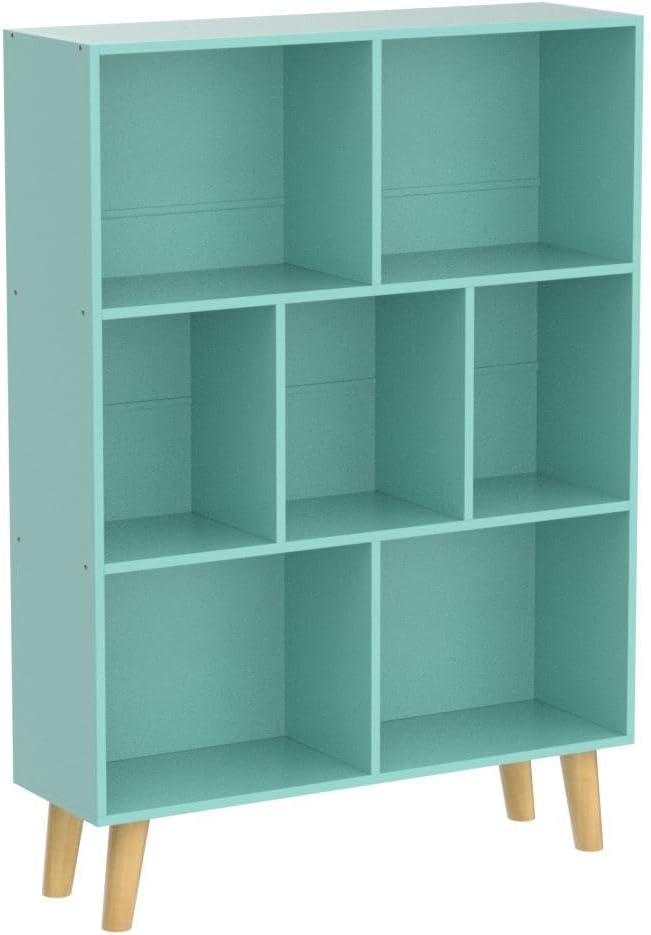 LEYAOYAO Cube Bookshelf, Mid-Century Modern Book Shelf with Legs, Green | 3 Tier Bookcase, Rustic Wood Bookshelves Freestanding Small Storage Organizer, Open Shelves for Bedroom, Living Room, Office