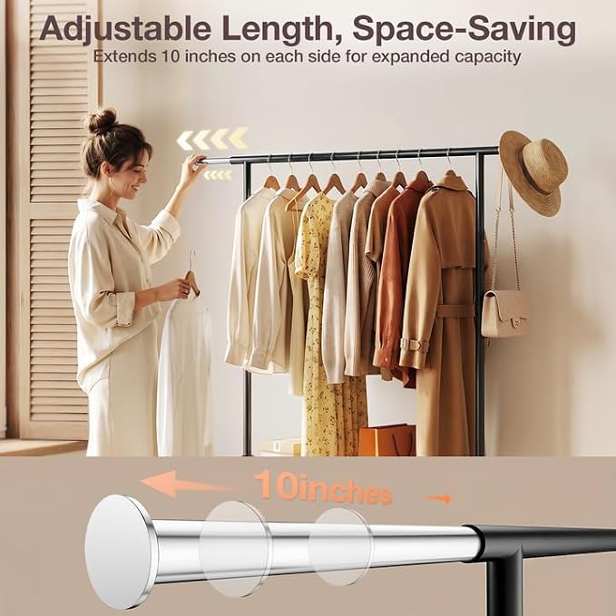 Heavy Duty Clothes Rack, Rolling Clothing Rack Load 650 LBS for Hanging Clothes with 2 Sturdy Shelves, Metal Garment Rack with Wheels for Bedroom, Laundry Room, Retail Store, Black, Large
