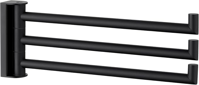 Angle Simple Kitchen Towel Rack, Swivel 3 Bars, Matte Black, 9.84" | SUS304 Stainless Steel Hand Towel Holder for Bathroom Laundry Wall, Foldable Arms Washcloth Hanger, Screws Mounted