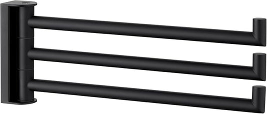 Angle Simple Kitchen Towel Rack, Swivel 3 Bars, Matte Black, 9.84" | SUS304 Stainless Steel Hand Towel Holder for Bathroom Laundry Wall, Foldable Arms Washcloth Hanger, Screws Mounted
