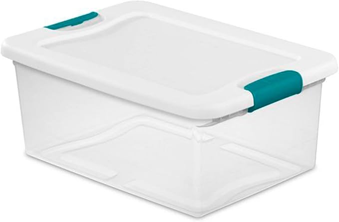 Sterilite+14948012+15+Quart+White%2fClear+Plastic+Storage+Box+With+Blue+Aquarium+Latches