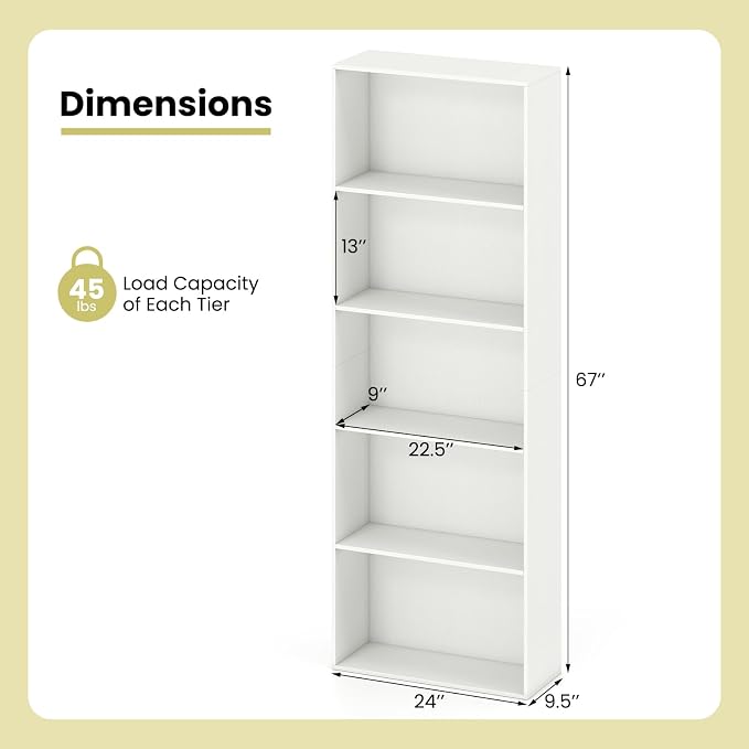 Giantex 5-Tier Bookshelves Set of 2, Freestanding Bookcase with 5 Open Shelf, Modern Display Shelf, Storage Organizer for Living Room Bedroom Home Office