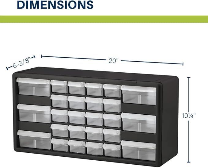 Akro-Mils 26-Drawer Plastic Drawer Storage Cabinet for Garage Organization, Bead Organizer, Building Bricks Storage, Teacher Toolbox, Makeup Organizer, 20-Inch W x 6-Inch D x 10-Inch H, 10126 Black