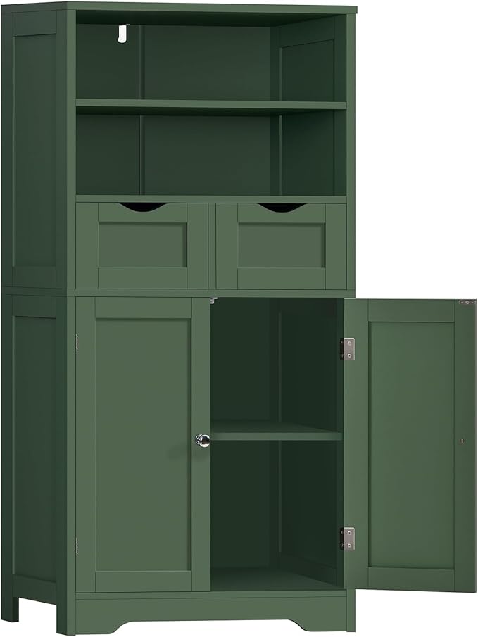 Iwell Bathroom Storage Cabinet with Adjustable Shelf, Storage Cabinet with Doors, Kitchen Pantry Storage Cabinets, Cupboard, for Living Room, Dining Room, Entryway, Green