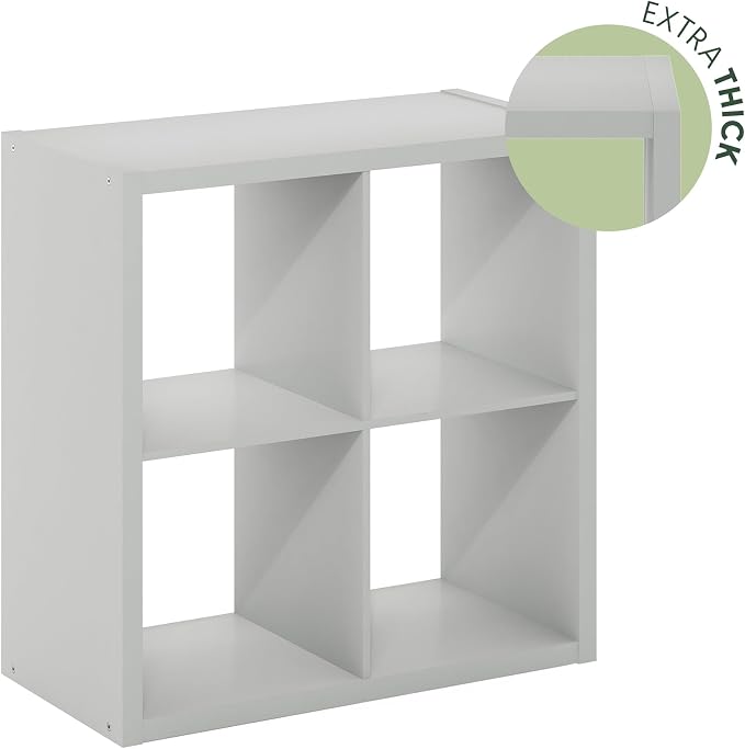 Furinno Cubicle Open Back Decorative Cube Storage Organizer, 4-Cube, Light Grey | 14.6" x 30" x 30", Reversible Bookcase with Open Back, for Living Room, Bedroom, Home Office