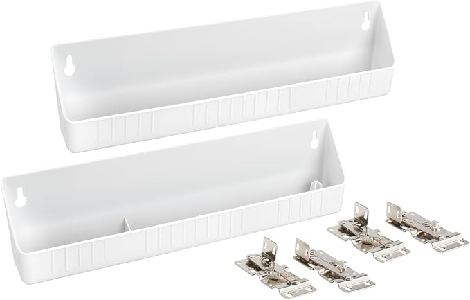 Rev-A-Shelf 14" Tip-Out Plastic Sink Trays for Kitchen and Bathroom Base Cabinet, Pull Out Vanity Shelf Home Organizer, White, 6572-14-11-52