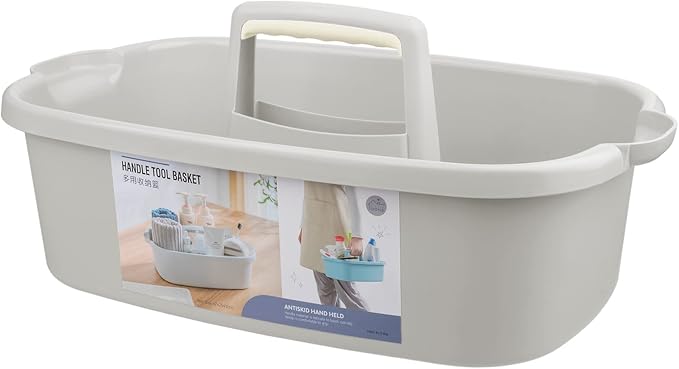 Large Cleaning Supplies Caddy Portable Shower Caddy Basket Light Grey | Sturdy Supply Organizer with Handle Plastic Bucket Tool Storage for Bathroom Bedroom Kitchen Garden College Dorm Essentials