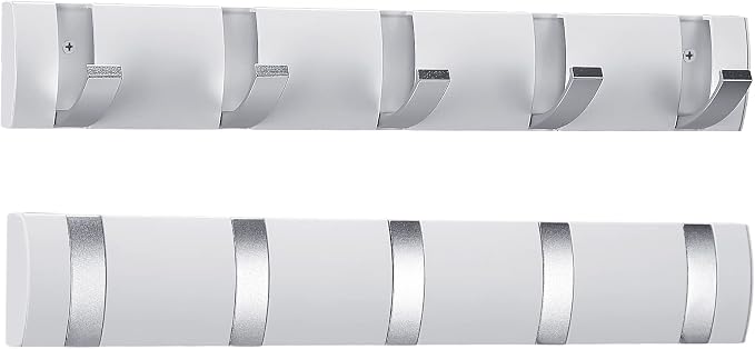 Wesiti 2 Pack Wall Mounted Coat Rack, Floating Door Wall Coat Rack with Retractable Hooks Aluminum Space Saving Hangers Hook Rail for Entryway Bathroom Hat Towel(White)