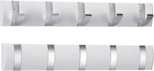 Wesiti 2 Pack Wall Mounted Coat Rack, Floating Door Wall Coat Rack with Retractable Hooks Aluminum Space Saving Hangers Hook Rail for Entryway Bathroom Hat Towel(White)