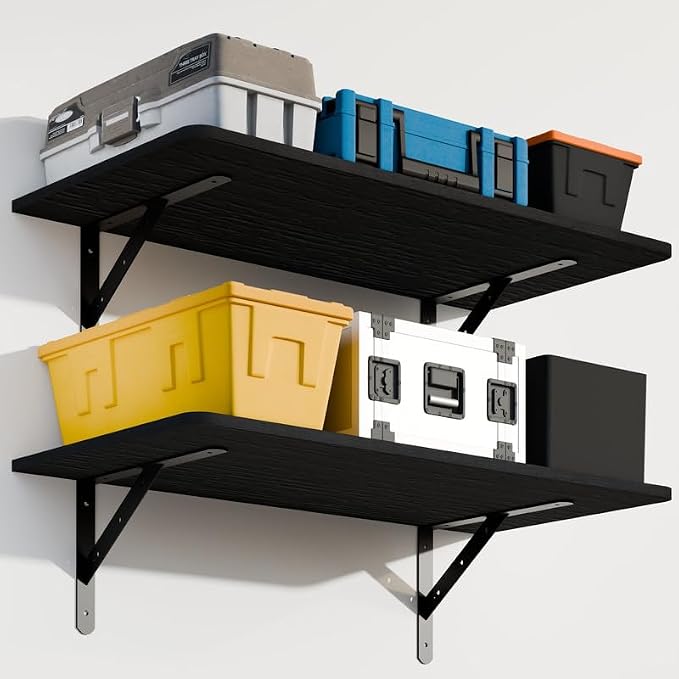 Dogsky 2-Pack Garage Storage Shelving Wall Mounted, 3x2Ft (36x24In) Heavy Duty Wood Floating Wall Shelf, 300lbs Capacity Shelves for Garage, Closets, Utility Rooms and Kitchens, Black