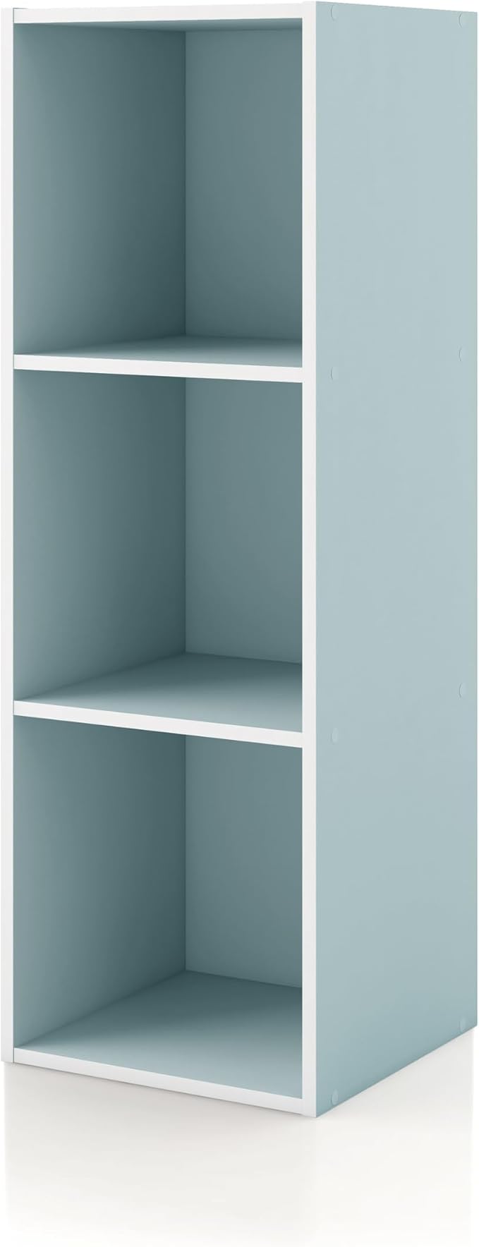 Homes: Inside + Out Apexa 3-Cube Storage Organizer Shelves, Stackable Wood Bookcase Fits Cubby Bins for Organization, Dorm Teen Room Decor & Home Office, Light Blue