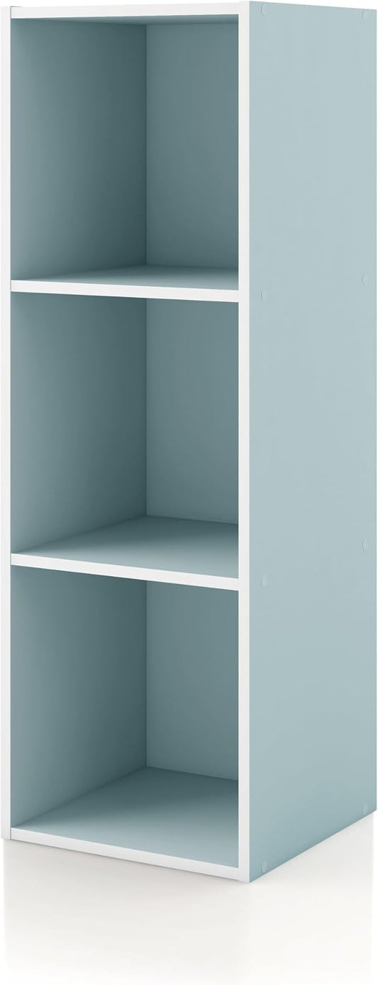 Homes: Inside + Out Apexa 3-Cube Storage Organizer Shelves, Stackable Wood Bookcase Fits Cubby Bins for Organization, Dorm Teen Room Decor & Home Office, Light Blue