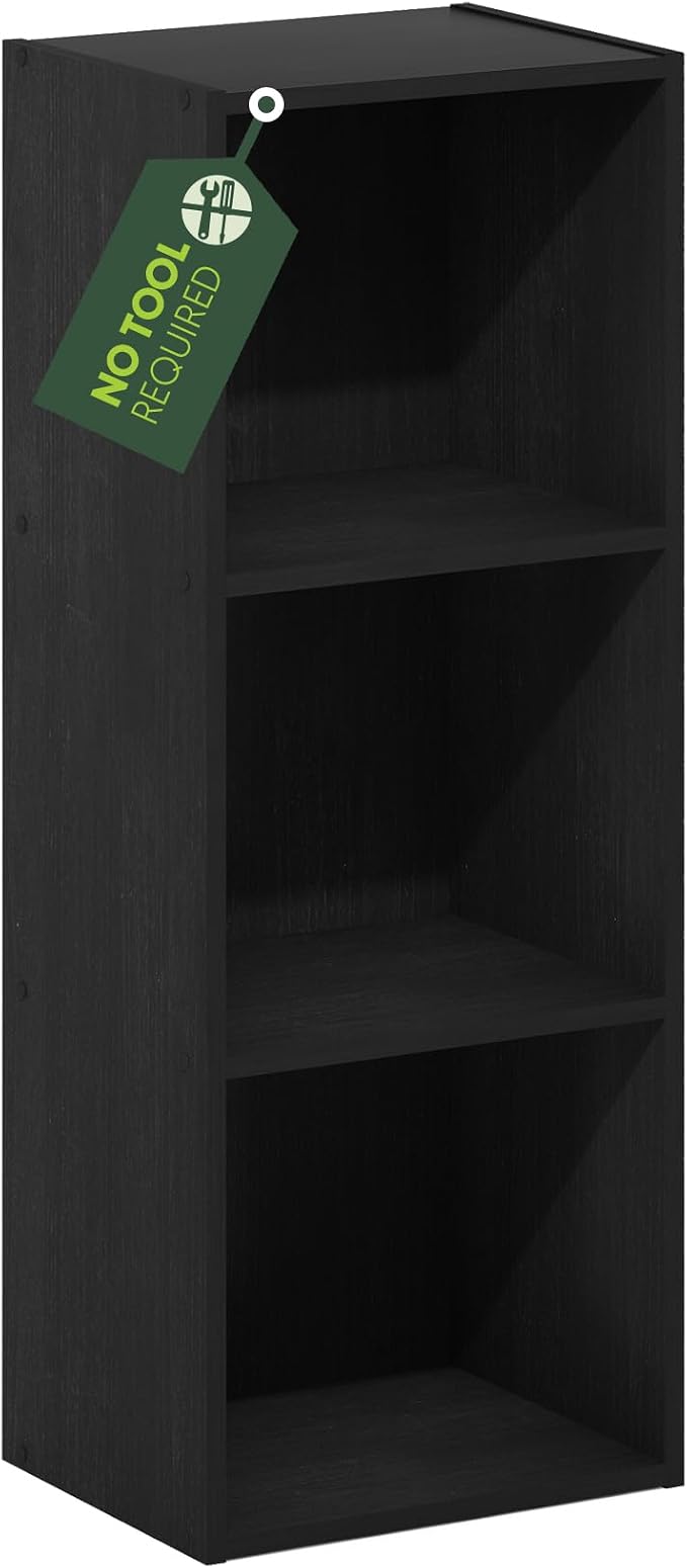 Furinno PASIR Book Shelf, 3-Tier Open Shelves Bookshelf, Bookcase, 9 x 12 x 32, for Living Room, Bedroom, Home Office, Darkwood