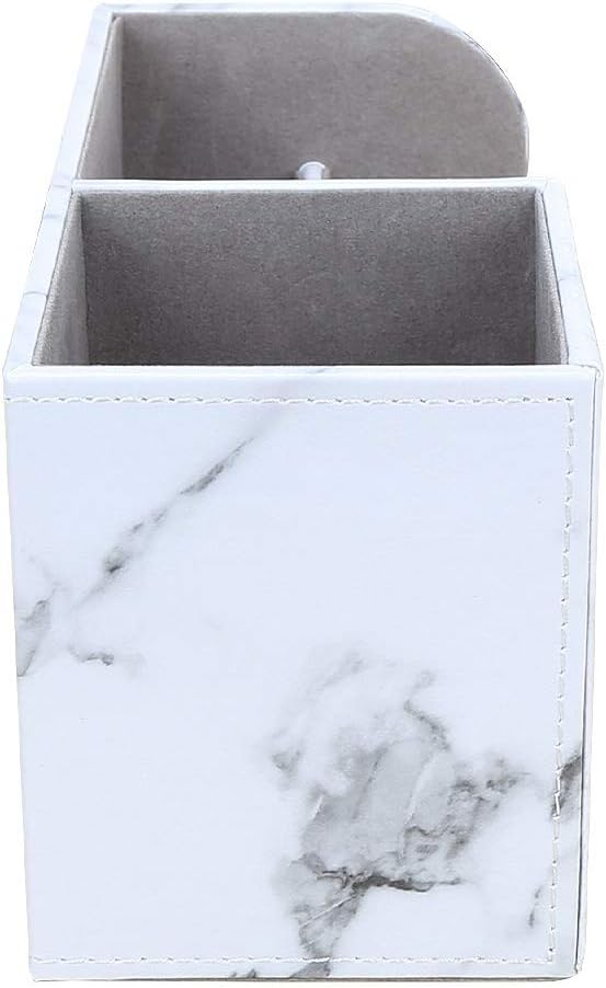 Desk Organizer Office Supplies Caddy Pu Leather Multi-function Storage Box Pen/Pencil,Cell phone, Business Name Cards Remote Control Holder Gray Marble