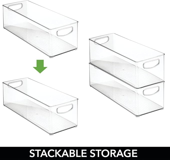 mDesign Plastic Stackable Kitchen Organizer - Storage Bin with Handles for Refrigerator, Freezer, Cabinet, and Pantry Shelves Organization - Food Container - 2 Pack - Clear