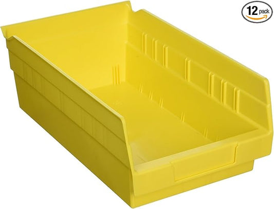 Akro-Mils 30130 Heavy Duty Plastic Shelf Bins, 12"x 6.5"x 4", Yellow, 12-Pk | Heavy Duty Nesting Storage Bins for Garage, Closet, Refrigerator, Kitchen, Cabinet, Drawer Organization, Pantry Organization