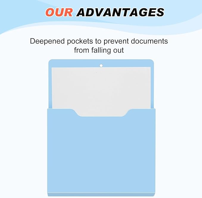 6 Pcs Magnetic Wall File Organizer Magnetic Wall File Holder Refrigerator Magazine Holder for Mail Letters Paper(Ocean Color,Vertical-large)
