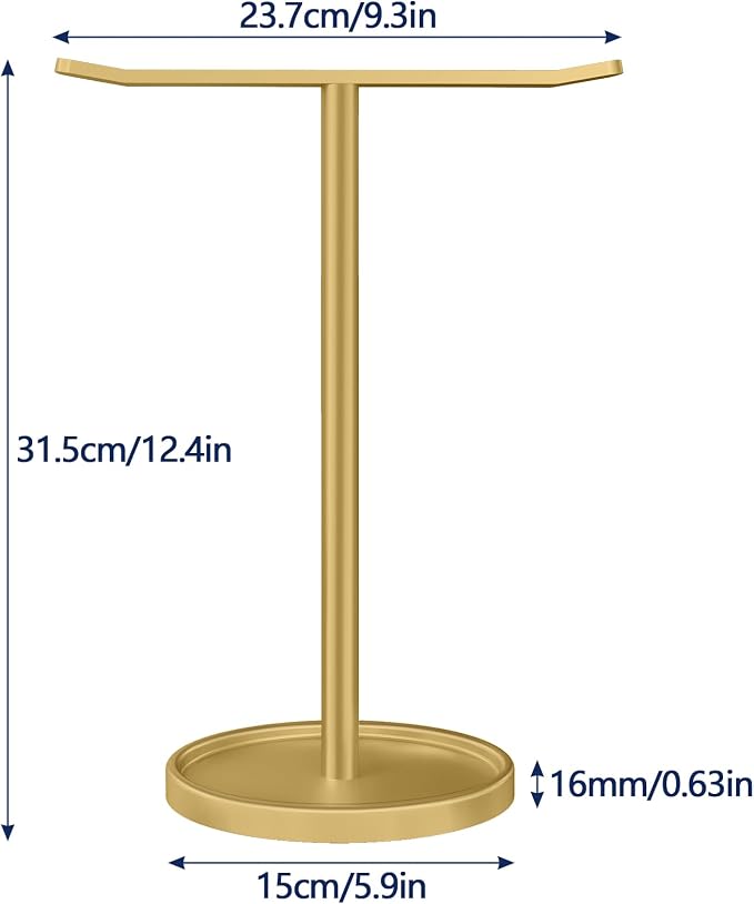 STWWO Hand Towel Holder | Stainless Steel Towel Holder Stand for Bathroom, Kitchen Countertop, T-Shaped Hand Towel Rack Stand, Gold