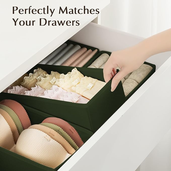 DIMJ Drawer Organizers Clothes, Set of 16 Dresser Organizer Bins, Fabric Closet Organizers and Storage, Shallow Drawer Dividers for Nursery, Clothing, Baby Clothes, Socks, Underwears, Tie (Green)