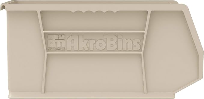 Akro-Mils 30240 AkroBins Plastic Storage Bins, 15"x8"x7", Stone, 12-Pack | Space-Saving Stackable Bins for Garage, Pantry, Craft Organization