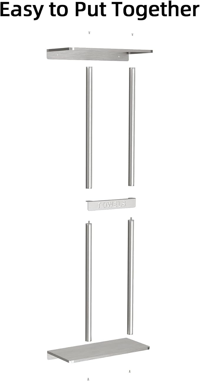 STWWO Bathroom Towel Storage for Bathroom, Wall Towel Rack for Rolled Towels, 30 inch Towel Holder Wall Mounted with Metal Shelf Can Holds 6 Large Towels, Brushed Nickel