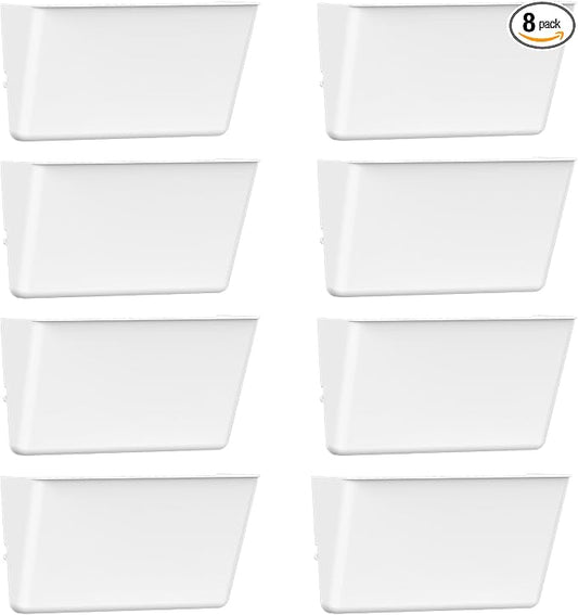 Gawerk Clear Acrylic Single Pocket, Plastic Hanging Wall Mount File Holder for Office Home (White, 8 Pack)