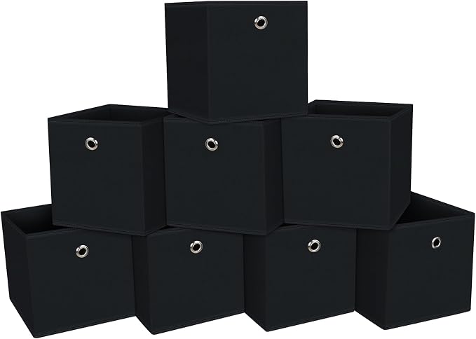 13 inch Record cubes storage bins,collapsible fabric storage cubes Decorative storage basket,apply to clothes organizer box,shelves in closet,laundry,daycare centers,offices,8 Pack(Black)