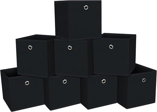 13 inch Record cubes storage bins,collapsible fabric storage cubes Decorative storage basket,apply to clothes organizer box,shelves in closet,laundry,daycare centers,offices,8 Pack(Black)