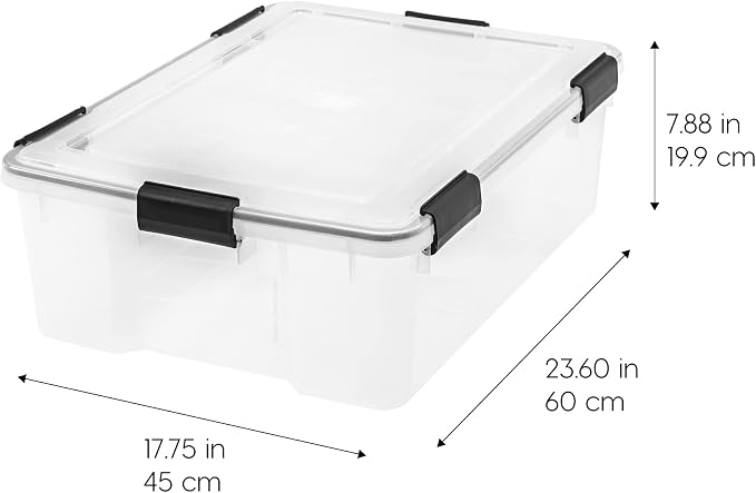 IRIS USA 4-Pack 41 Qt Storage Bins with Gasket Lids, Clear/Black | WeatherPro seal helps protect bulky items for moving, garage, attic and basement storage