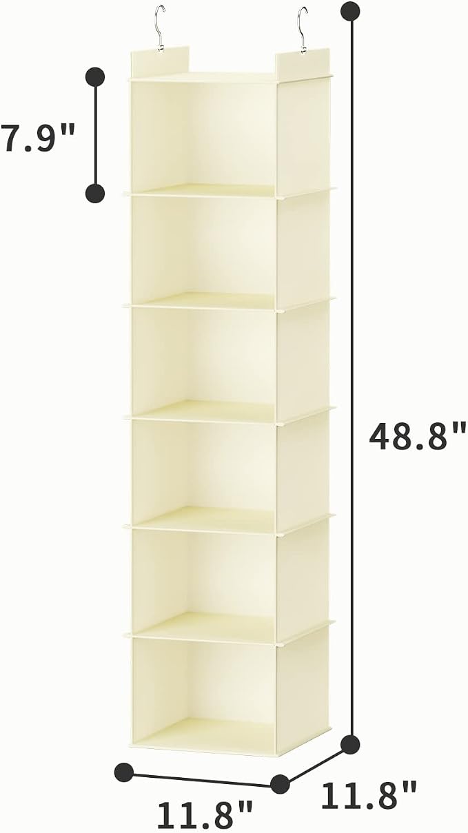 YOUDENOVA Hanging Closet Organizer, 6-Shelf Closet Hanging Shelves, Beige