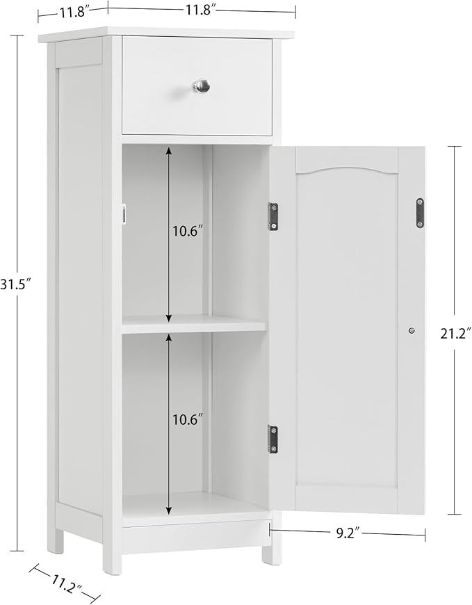 Iwell Bathroom Floor Cabinet | Small Bathroom Storage Cabinet with Drawer & Storage Shelf, Free-Standing Organizer Cabinets for Hallway/Living Room, White