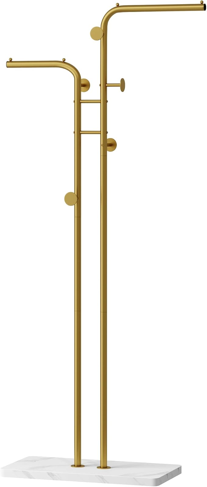 HOMEFORT Coat Rack, Freestanding Metal Coat Racks, Double-pole Clothes Hat Stand with 5 Hooks for Closet, Bedroom, Entryway, Living Room, Gold