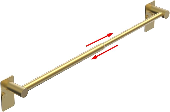 Towel Bar, 14inch to 25inch Adjustable Towel Holder Rod, Self Adhesive Wall Mounted Hand or Body Towel Rack for Bathroom Kitchen, Stainless Steel Organizer Single Bar (Gold, 1 Pack)