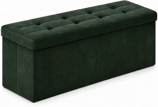 ALASDO 43 Inch Folding Storage Ottoman Bench with Hidden Storage, Velvet Storage Ottoman Foot Rest Stool, End of Bed Bench for Bedroom, Living Room, Entryway and Closet, Dark Green
