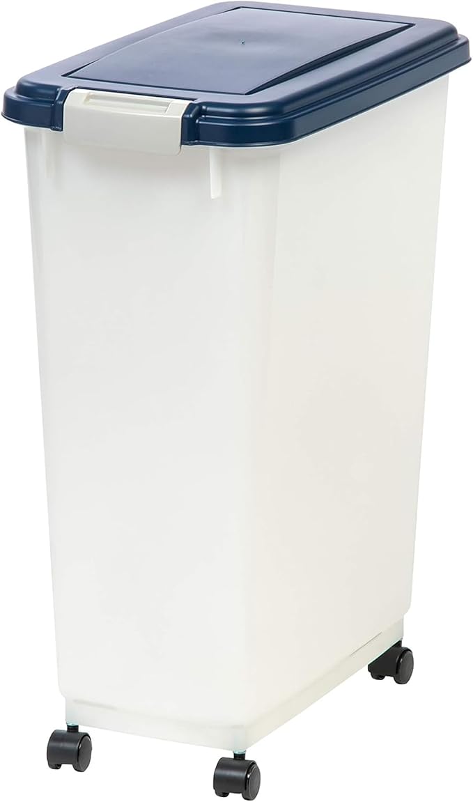 IRIS USA Airtight Dog Food Storage Container, Up to 38 lbs, Attachable Wheels, For Dog Cat Bird and Other Pet Food Storage Bin, Keep Fresh, Easy Mobility, BPA Free, Navy/Pearl, 6 Pack