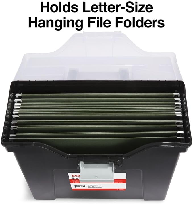 STAPLES Slim Portable File Tote, Letter Size, Black, 5/Carton